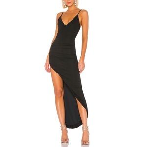 NBD Princess Bride Asymmetric Ruched Maxi Dress Black Size S Revolve